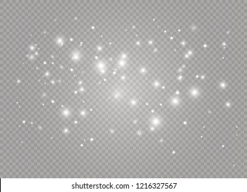 Dust white. White sparks and golden stars shine with special light. Vector sparkles on a transparent background. Christmas abstract pattern. Sparkling magical dust particles.