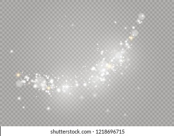 Dust white. White sparks and golden stars shine with special light. Vector sparkles on a transparent background. Christmas abstract pattern. Sparkling magical dust particles.