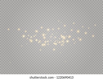 Dust white. White sparks and golden stars shine with special light. Vector sparkles on a transparent background. Christmas abstract pattern. Sparkling magical dust particles.