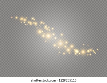 Dust white. White sparks and golden stars shine with special light. Vector sparkles on a transparent background. Christmas abstract pattern. Sparkling magical dust particles.