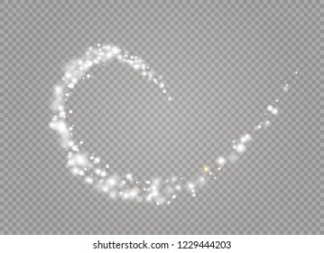 Dust white. White sparks and golden stars shine with special light. Vector sparkles on a transparent background. Christmas abstract pattern. Sparkling magical dust particles.