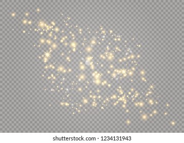 Dust white. White sparks and golden stars shine with special light. Vector sparkles on a transparent background. Christmas abstract pattern. Sparkling magical dust particles.