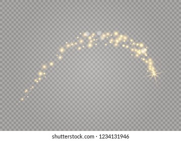 Dust white. White sparks and golden stars shine with special light. Vector sparkles on a transparent background. Christmas abstract pattern. Sparkling magical dust particles.