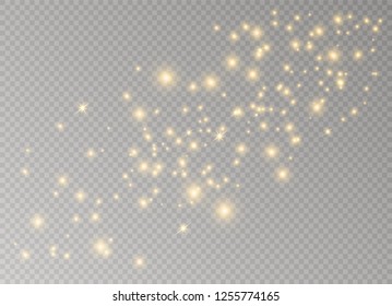 Dust white. White sparks and golden stars shine with special light. Vector sparkles on a transparent background. Christmas abstract pattern. Sparkling magical dust particles.