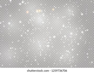 Dust white. White sparks and golden stars shine with special light. Vector sparkles on a transparent background. Christmas abstract pattern. Sparkling magical dust particles.