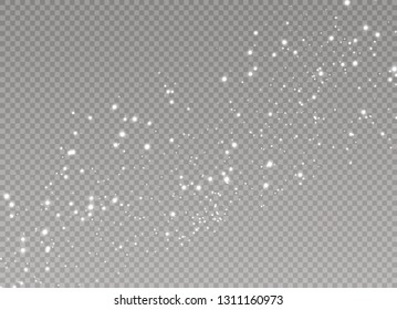 Dust white. White sparks and golden stars shine with special light. Vector sparkles on a transparent background.