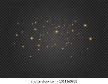 Dust white. White sparks and golden stars shine with special light. Vector sparkles on a transparent background.
