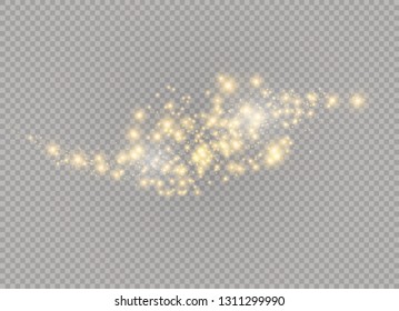 Dust white. White sparks and golden stars shine with special light. Vector sparkles on a transparent background.
