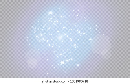 Dust white. White sparks and golden stars shine with special light. Vector sparkles on a transparent background. Christmas abstract pattern. Sparkling magical dust particles.