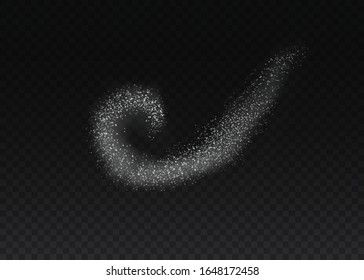 Dust white. White sparks and golden stars shine with special light. Vector sparkles on a transparent background. Christmas abstract pattern.