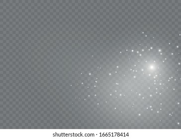 Dust white. White sparks and golden stars shine with special light. Vector sparkles on a transparent background. Christmas abstract pattern.