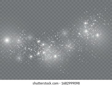 Dust white. White sparks and golden stars shine with special light. Vector sparkles on a transparent background. Christmas abstract pattern.
