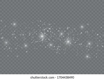 Dust white. White sparks and golden stars shine with special light. Vector sparkles on a transparent background. Christmas abstract pattern.