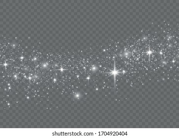 Dust White. White Sparks And Golden Stars Shine With Special Light. Vector Sparkles On A Transparent Background. Christmas Abstract Pattern.
