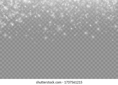 Dust white. White sparks and golden stars shine with special light. Vector sparkles on a transparent background. Christmas abstract pattern.