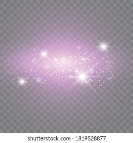 The dust is white. White sparks and golden stars shine with a special light. Vector sparkles on a transparent background. Christmas abstract illustration. Sparkling magical dust particles.