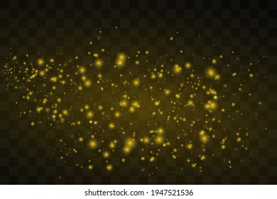 Dust white. White sparks and golden stars shine with special light. Vector sparkles on a transparent background. Christmas abstract pattern. Sparkling magical dust particles