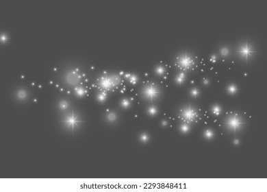 Dust white. White sparks and golden stars shine with special light. Vector sparkles on a transparent background. Christmas abstract pattern.
