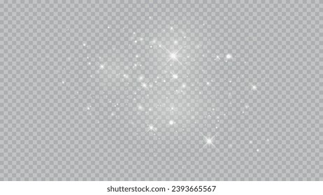 Polvo blanco. Las chispas blancas y las estrellas doradas brillan con luz especial. El vector brilla sobre un fondo transparente.	Ilustración vectorial libre de regalías de acciones. PNG	