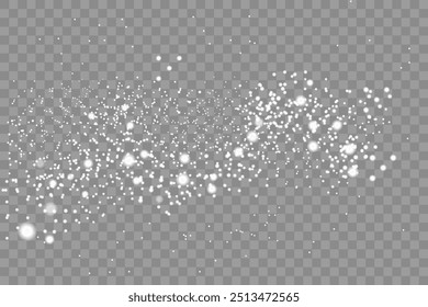 Dust white. White sparks and golden stars shine with special light. Vector sparkles on a transparent background. Christmas abstract pattern.