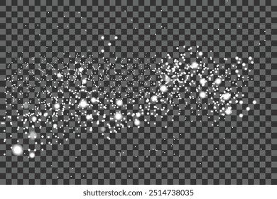 Dust white. White sparks and golden stars shine with special light. Vector sparkles on a transparent background. Christmas abstract pattern.