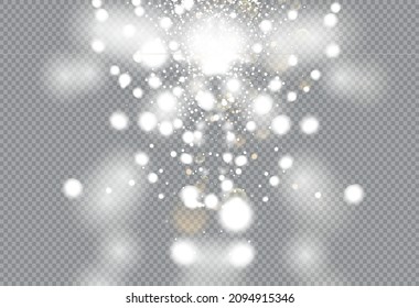 Dust white. White sparks shine with special light, sparkles on a transparent background. Christmas abstract pattern. Sparkling magical dust particles.
