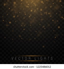 The dust is yellow. yellow sparks and golden stars shine with special light. Vector sparkles on a transparent background. Christmas light effect. Sparkling magical dust particles.