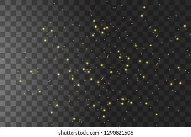 The dust is yellow. yellow sparks and golden stars shine with special light. Vector sparkles on a transparent background. Christmas light effect. Sparkling magical dust particles