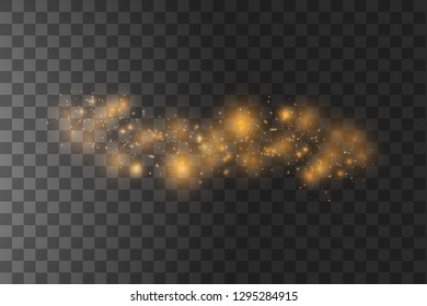 The dust is yellow. yellow sparks and golden stars shine with special light. Vector sparkles on a transparent background. Christmas light effect. Sparkling magical dust particles