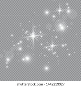 The dust is yellow. yellow sparks and golden stars shine with special light. Vector sparkles on a transparent background. Christmas light effect. Sparkling magical dust particles.