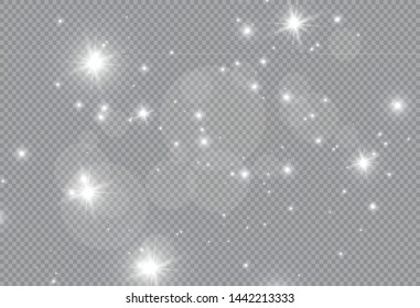 The dust is yellow. yellow sparks and golden stars shine with special light. Vector sparkles on a transparent background. Christmas light effect. Sparkling magical dust particles.