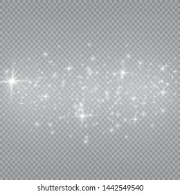 The dust is yellow. yellow sparks and golden stars shine with special light. Vector sparkles on a transparent background. Christmas light effect. Sparkling magical dust particles.