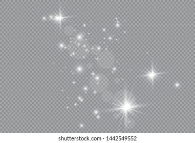 The dust is yellow. yellow sparks and golden stars shine with special light. Vector sparkles on a transparent background. Christmas light effect. Sparkling magical dust particles.