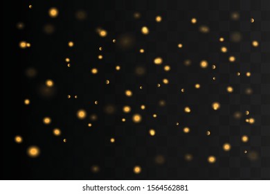 The dust is yellow. yellow sparks and golden stars shine with a special light. Vector sparkles on a transparent background. Christmas light effect. Sparkling magic dust particles.