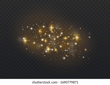 The dust is yellow. yellow sparks and golden stars shine with special light. Vector sparkles on a transparent background. Christmas light effect. Sparkling magical dust particles.