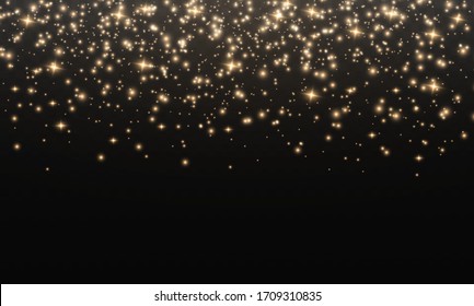 The dust is yellow. yellow sparks and golden stars shine with special light. Vector sparkles on a transparent background. Christmas light effect. Sparkling magical dust particles.