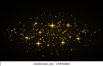 The dust is yellow. yellow sparks and golden stars shine with special light. Vector sparkles on a transparent background. Christmas light effect. Sparkling magical dust particles.