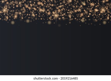 The dust is yellow. yellow sparks and golden stars shine with special light. Vector sparkles on a transparent background. Christmas light effect. Sparkling magical dust particles.