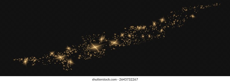 The dust is yellow. yellow sparks and golden stars shine with special light. Vector sparkles on a transparent background. Christmas light effect. Sparkling magical dust particles.