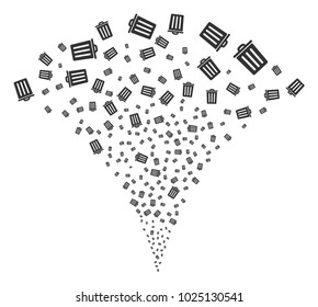 Dustbin burst fountain. Vector illustration style is flat iconic symbols. Object fountain constructed from random icons as dustbin fireworks.