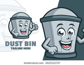 Dustbin Cartoon character Mascot Logo Thumbs up vector illustration