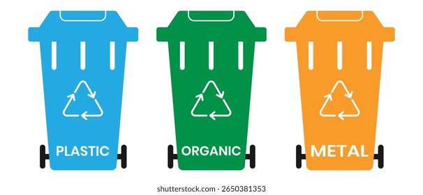 Dustbin, Colorful trash icon vector design. Garbage bins set and Waste sorting containers vector design. Vector illustration.