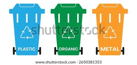 Dustbin, Colorful trash icon vector design. Garbage bins set and Waste sorting containers vector design. Vector illustration.