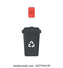 Contenedor de dustbin o Papelera de reciclaje para metal. Papelera de plástico para la separación de la basura en fondo blanco. Ilustración de vectores aislados.