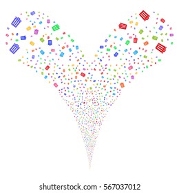Dustbin fireworks stream. Vector illustration style is flat bright multicolored iconic symbols on a white background. Object double fountain combined from random pictograms.