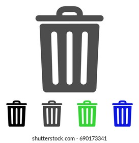 Dustbin flat vector pictograph. Colored dustbin, gray, black, blue, green pictogram variants. Flat icon style for web design.