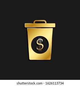 Dustbin, garbage can gold icon. Vector illustration of golden dark background.