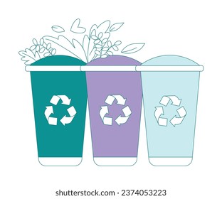 Dustbin for Garbage Sort and Recycle with Growing Plant as Eco Friendly Vector Illustration