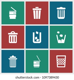 Dustbin icon. collection of 9 dustbin filled icons such as trash bin. editable dustbin icons for web and mobile.