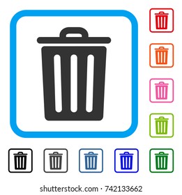 Dustbin icon. Flat gray pictogram symbol in a light blue rounded squared frame. Black, gray, green, blue, red, orange color versions of Dustbin vector. Designed for web and app interfaces.